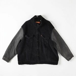 Levi's Relaxed Fit Sherpa Faux Fur Hybrid Trucker Jacket Mens XXL 2XL Black Gray